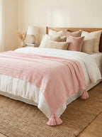 Plaid Rose en maille + 1 housse de coussin